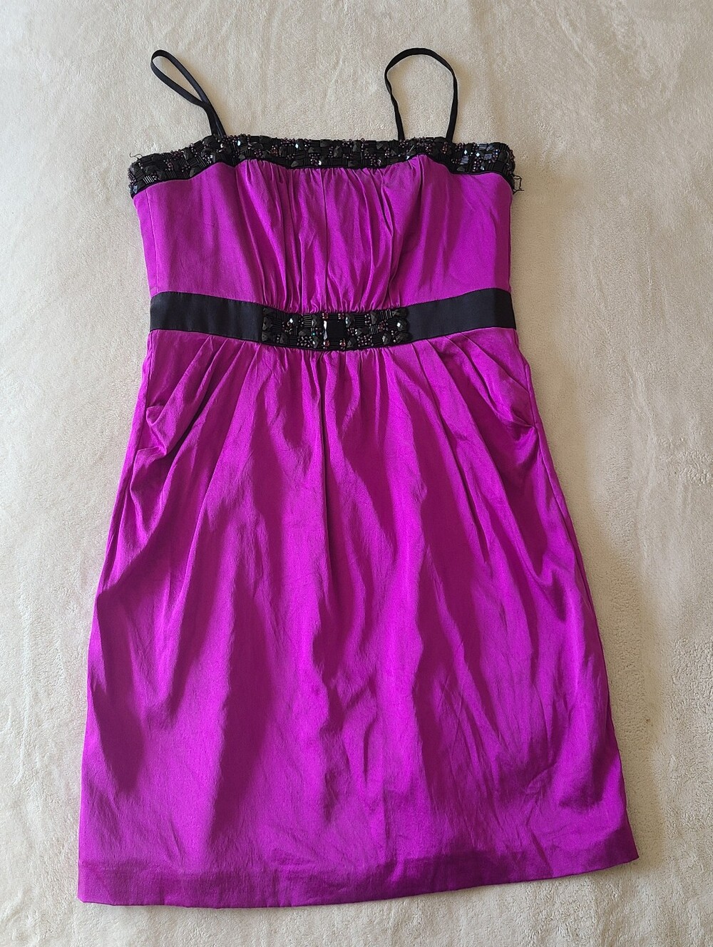 NWT Marc Bouwer Cocktail Dress Black Beaded Trim Silk